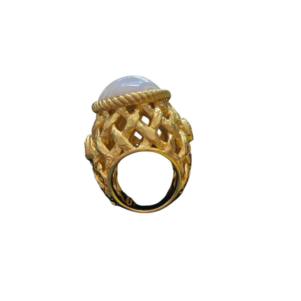 ROBERTO CAVALLI | Mirror Snake Gold Lattice Cocktail Statement Ring Sz 7 NWT